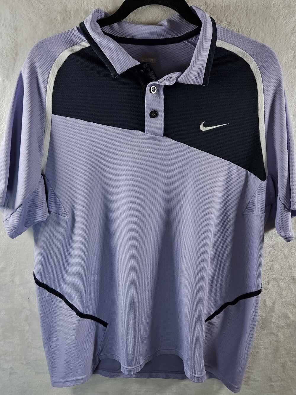 Nike Polo Shirt Mens *Fits As Large Purple Colorblock Dri-Fit Golf Performance